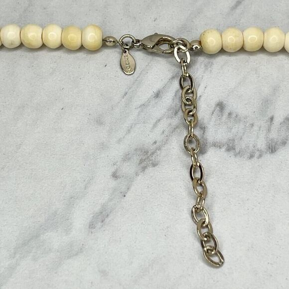 Chico's Cream Beaded Faux Turquoise Gold Tone Tassel Pendant Statement Necklace - Picture 5 of 11